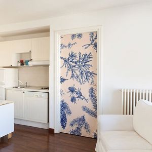 Plage Sticker Porte Plantes Bleues Wall Sweet Home, Décoration Intérieure, 204 cm x 83 cm, Idéal pour Portes Intérieures - Multicouleur