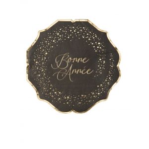 16 Serviettes en papier Bonne année noires et or 33 x 33 cm - Couleur Noir