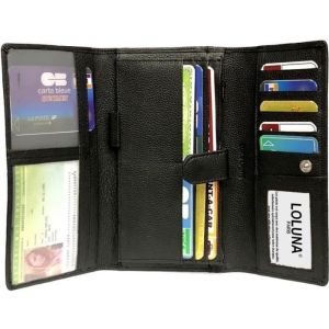 Compagnon porte chequier femme cuir veritable - Multi fonction voyage - Tout en un – Portefeuille, monnaie, carte Noir -LOLUNA