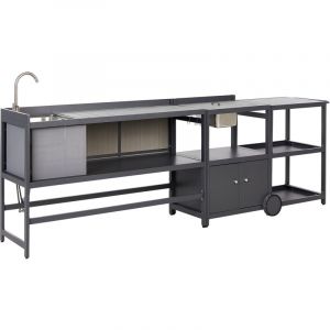Beliani Ensemble de Cuisine d'Extérieur en Aluminium 3 Pièces Armoire de Rangement Ilot Evier et Sceau à Glace Gris Ortisei