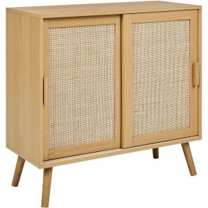 Beliani Buffet à 2 Portes Particules Bois et Rotin Clair avec Etagère Rangement Hodgen