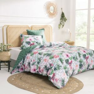 Origin Parure de lit imprimée en coton vert 200x200