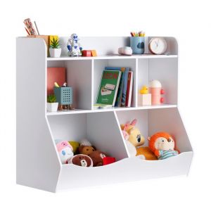 Meuble De Rangement En Bois Pour Enfants-Duoku-Organiseur À 5 Compartiments-Meuble À Jouets Blanc Pour Enfants