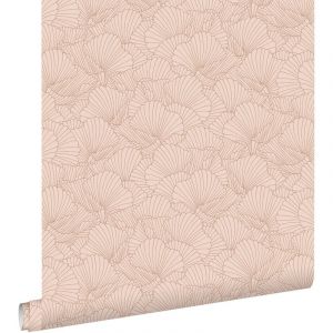 Estahome - papier peint feuilles dessinées rose terracotta
