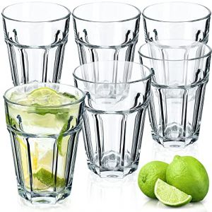 Kadax - Lot de 6 verres à boisson, longs, en verre neutre/calcium, lavables au lave-vaisselle, empilables, à cocktail, à café, à thé, Amelie 365 ml