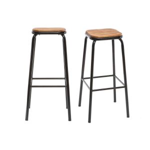 Miliboo Tabourets de bar empilables noir et bois fonc&eacute; H77.5 cm (lot de 2) MEMPHIS