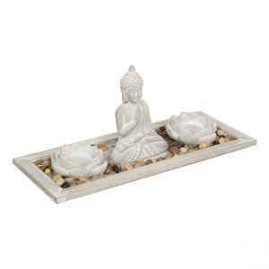 Jardin zen Padmavati, ciment et bois, gris, 33x14 cm