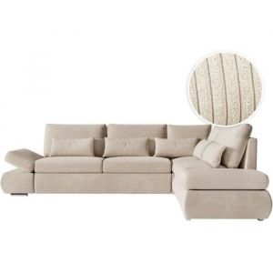 Loungitude Canapé d'angle convertible 4 places en velours côtelé - Beige