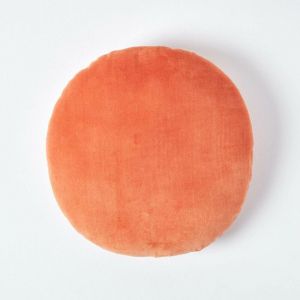 Homescapes Coussin rond en velours Orange, 40 cm