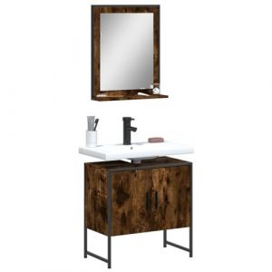 VidaXL Ensemble d'Armoires de Salle de Bain 2 pcs, Meuble-lavabo avec &Eacute;tag&egrave;re et Miroir, Armoire de Rangement de Toilette, Ch&ecirc;ne Fum&eacute;