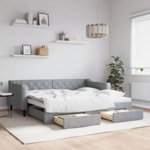 VidaXL Lit de jour avec gigogne et tiroirs gris clair 90x190 cm tissu