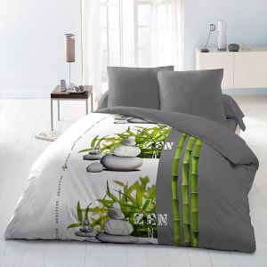 Parure de couette Microfibre ZENITUDE 1 housse de couette 220x240 cm + 2 taies 63x63 cm Gris et Blanc