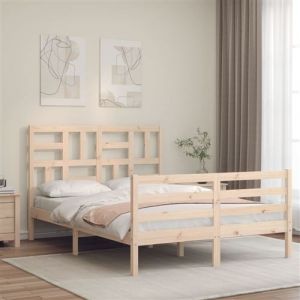Image de VidaXL Cadre de lit avec t&ecirc;te de lit 120x200 cm bois massif, lit, mobilier de chambre &agrave; coucher, lit en bois, lit double, cadre de lit en bois