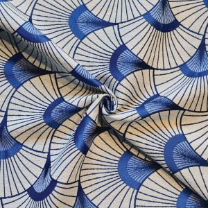 Tissu jacquard motif géométrique rétro bleu - Mondial Tissus