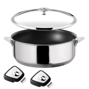 CUISINOX - Eclipse - Sauteuse 24 cm rev&ecirc;tement c&eacute;ramique - Fond encapsul&eacute; - Compatible tous feux dont induction - Acier inoxydable 18/10 - Finition miroir - Couvercle - Anses amovibles