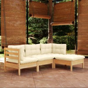 Image de VidaXL Salon de jardin 4 pcs avec coussins cr&egrave;me Bois de pin - Cr&egrave;me