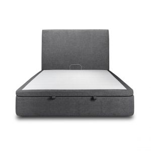 Lit coffre 200x200cm avec tête de lit tapissier Tissu Noir - Hauteur totale : 39cm
