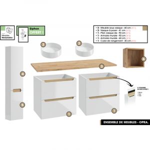 Ensemble complet de salle de bain - Meubles - Armoires - Cube - Vasque &agrave; poser avec Siphons OFFERT OPRA 120 x 60 x 45 cm