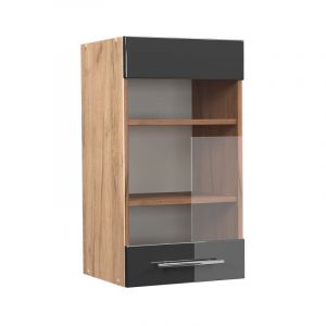 Meuble de cuisine haut vitré Fame-Line, Anthracite Haute brillance, 40 cm Vicco