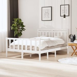 VidaXL Cadre de Lit Bois Massif Blanc 135x190 cm Double - Blanc