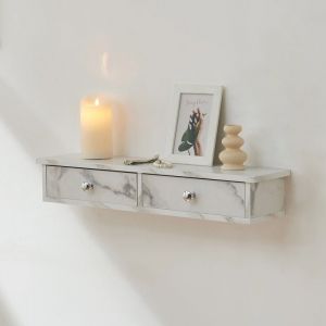 [en.casa] - tagère murale Geeste 10 x 60 x 15 cm effet marbre blanc