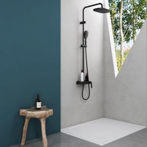 Mai & Mai Colonne de Douche Noir Mat Syst&egrave;me de Douche Complet avec Mitigeur Douchette et Douche de T&ecirc;te 30x20cm