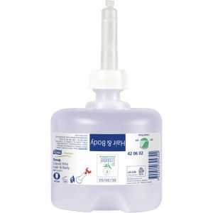 Image de Tork 420602 Mini savon liquide corps et cheveux Premium, compatible avec le système S2 - lot de 8 x 475ml - Bleu clair