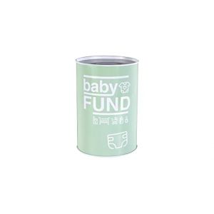 Fisura Tirelire originale &ldquo;Baby Fund&rdquo;. Tirelire en metal de couleur menthe. Tirelire decorative. Dimensions : 15 cm x 10 cm
