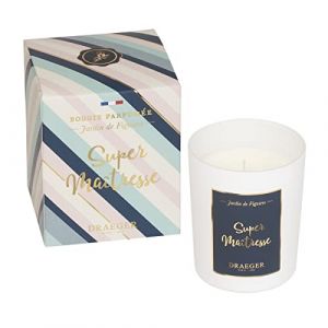 DRAEGER PARIS | Bougie blanche "Super Ma&icirc;tresse" | Parfum Jardin de figuiers | Id&eacute;e Cadeau fin d'ann&eacute;e, &eacute;cole, maternelle | Cadeau merci | Pot en verre | Made in France | 100% Cire V&eacute;g&eacute;tale