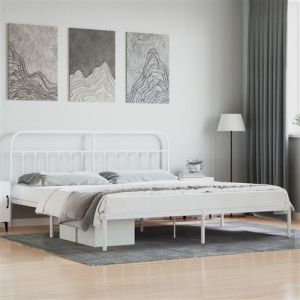 VidaXL Cadre de lit m&eacute;tal avec t&ecirc;te de lit blanc 200x200 cm, lit double, meuble de chambre &agrave; coucher, lit d'invit&eacute;, lit, cadre de lit en m&eacute;tal