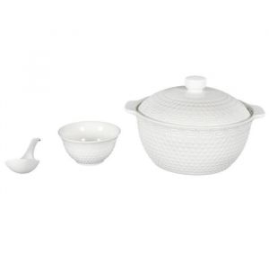 HOME DECO FACTORY, KA0279, Service à Soupe 9 Pièces en Porcelaine, Soupière 27L, Louche et 6 Bols, Design Épuré et Élégant, Idéal pour Dîners et Réceptions, Blanc, Taille: Standard