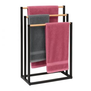 Relaxdays Porte-Serviettes, m&eacute;lange de mat&eacute;riaux, 3 Barres spacieuses, Non Fixe, HxLxP : 76x45x21,5 cm, Noir et Nature