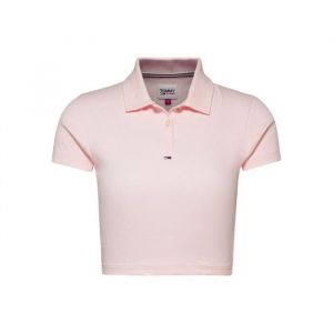 Tommy Jeans Polo style cropped à manches courtes en tissu côtelé Rose - Taille 40