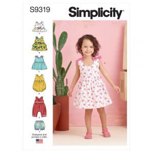 Patron Simplicity 9319.CAA - Ensemble Enfant Top, Robe, Combinaison et Culotte de 6 mois &agrave; 4 ans (68 &agrave; 104 cm) -