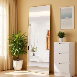 Image de Miroir sur Pied - Rectangulaire - 164x54 cm - Noir/Dor&eacute; - Miroir en Argent HD