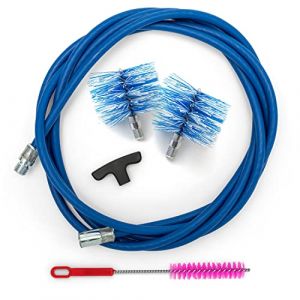 BARETTO Kit Ramonage Poêle à Granulés, Kit Nettoyage Conduit Poêles à Granulés avec Rallonge Flexible 3 Mètres et Coude à 90°, 2 Brosses Standard en Nylon 80 mm et 100 mm (3 M)