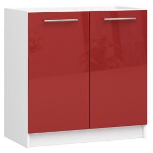 Meuble de cuisine bas armoire de cuisine AKORD S80 pour évier OLIWIA modulable Blanc 80 cm 2 portes couleur Rouge Brillant 1 étagère 80x46x82 cm