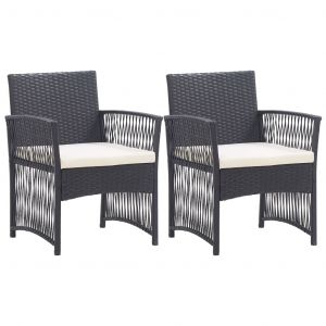 VidaXL Fauteuils de jardin avec coussins 2 pcs Noir Résine tressée