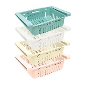 Lot boite de rangement frigo (x 4) | Rangement cuisine & frigo rétractable en 4 couleurs (bleu, blanc, rose et beige)