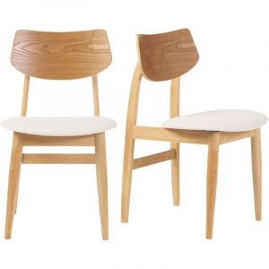 Miliboo Chaises scandinaves en bois clair et tissu effet laine boucl&eacute;e blanc (lot de 2) elion