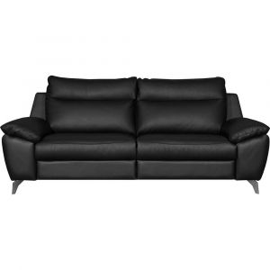 Canapé taille 3 places avec 2 relax en 100% tout cuir épais de luxe italien avec 2 relax électriques, perini, noir - Noir
