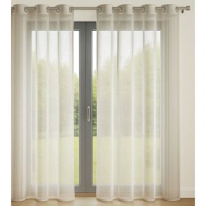 Lot de 2 Voilages Unis avec 8 &oelig;illets - 140x240 cm - Ficelle - Lumineux et d&eacute;coratif - Prot&egrave;ge des Regards ext&eacute;rieurs