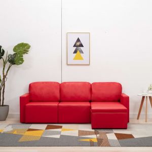 VidaXL Canapé-lit modulaire 3 places Rouge Similicuir