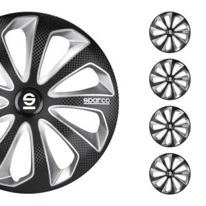 sparco Enjoliveurs Sicilia - 15-Pouces - Noir/Argent/Carbone - Set de 4 pièces