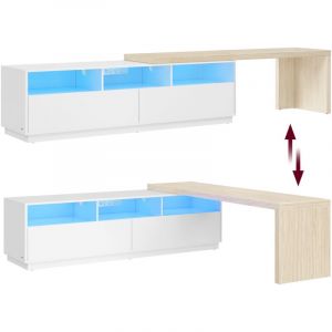 Meuble TV Longueur Réglable 162-270 cm 2 Tiroirs 3 Casiers Ouverts Bande LED Multiprise