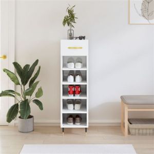 VidaXL Armoire à Chaussures, Étagère à Chaussures avec Tiroir et Pieds, Meuble à Chaussures avec 5 Compartiments Salon, Blanc Brillant Bois Ingénierie