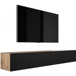 Meuble TV Suspendu, (2 X 100) X 34 X 32 Cm, Chêne Wotan / Noir Mat