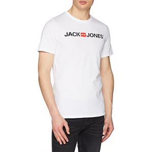 Jack & Jones Jjecorp Logo Tee SS Crew Neck Noos, T-Shirt Homme, Blanc (White Detail: Slim Fit), Medium