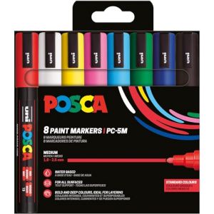 Posca Uni PC-5M Marqueur peinture Pointe conique 2,5 mm - Pochette de 8 coloris Assortis