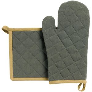 Declikdeco Lot gant de cuisine/manique recyclé Grace Forêt 15 x 32